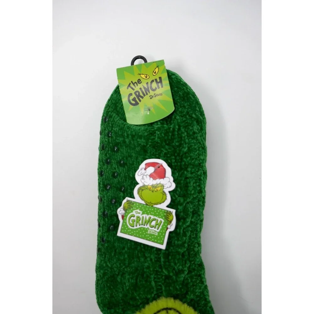 Bioworld Dr Seuss The Grinch Slipper Socks 3D Green Fuzzy Non-Slip Size 5-10 NEW